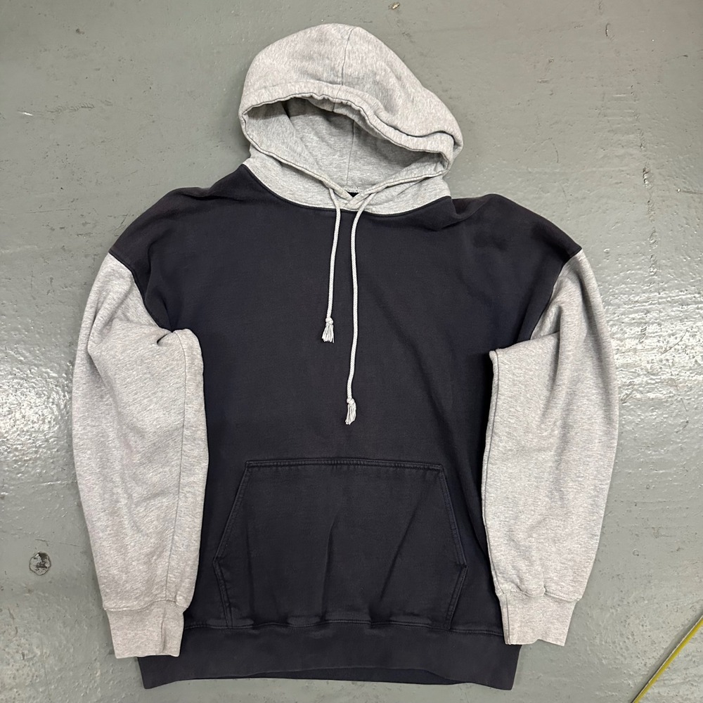 Vintage Unbranded Mens Hoodie Size XL Black Gray Preowned Colorblock Pullover